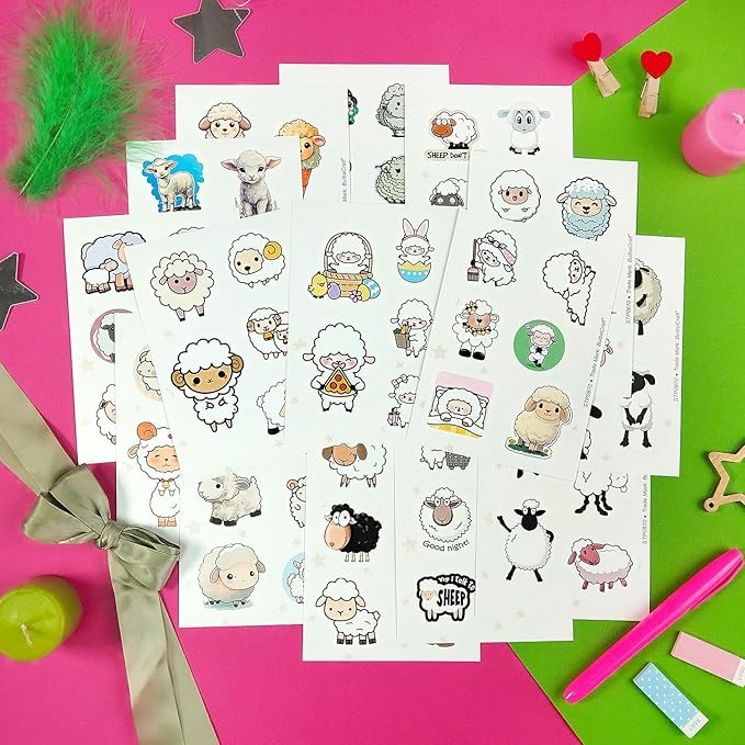 BulbaCraft 100Pcs Sheep Stickers, Lamb Stickers, Sheep Gifts for Women, Lamb Party suppliess, Gifts for Women & Men