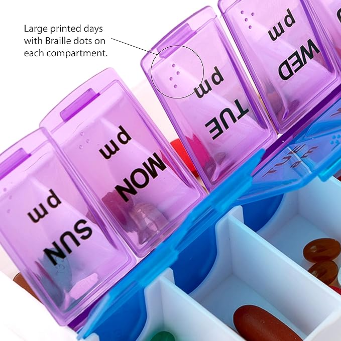 Deke Home - Pill Organizer 2 Times a Day (2 Pack), Weekly AM PM Pill Box, 7 Day Morning and Night Medicine Organizer, BPA-Free Daily Vitamin Container, Easy Open Travel Pill Case, 7.8"x3.6"x1.3"