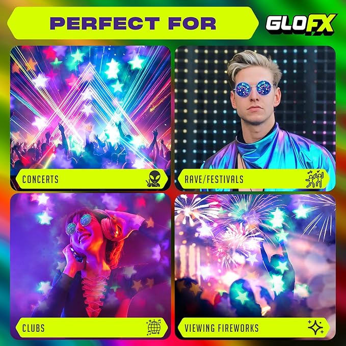 GloFX Diffraction Glasses | Hippie and Pilot Style Metal Frames with Mirror Lens and 3D Prism Rainbow Effect