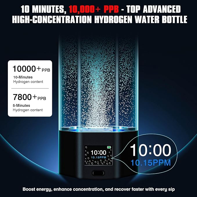 Hydrogen Water Bottle Generator,Up to 10000+ PPB Hydrogen Bottle Water Ionizer with SPE/PEM Technology,12 OZ Food-Grade PC Hydro Water Machine,SGS-Certified Molecular Generator for Sports/Home