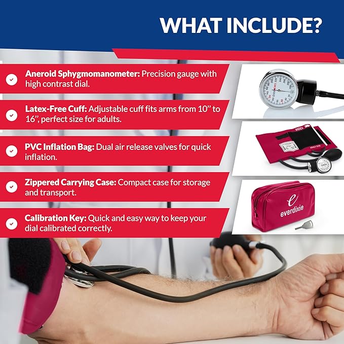 Deluxe Aneroid Sphygmomanometer Blood Pressure Monitor Set – 2-Pack – Adult Cuff, Carrying Case & Calibration Tool – High Contrast Dial for Accurate Readings – Portable & Durable Design – Pink