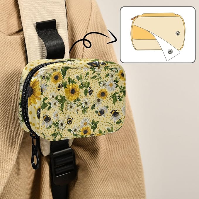 Yellow Dotted Bee and Daisy Travel Pill Organizer Case Box Container Weekly Portable Vitamin Medicine Holder Storage Bag with Zipper Removable