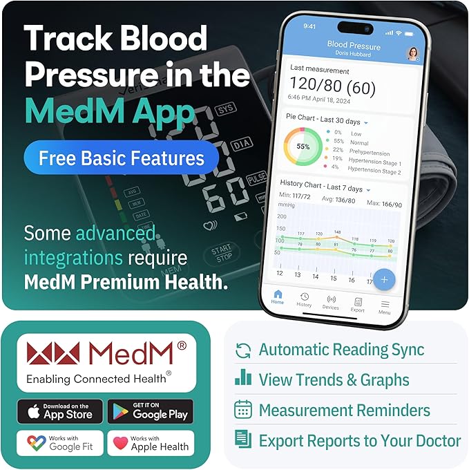 Smart Bluetooth Blood Pressure Monitor by VeriSmart Health - FDA-Cleared, Vivid 6.5" LED, Comfort-Inflate Tech, Ultra-Slim Design, Battery & USB-C, Wireless Secure US-Hosted App