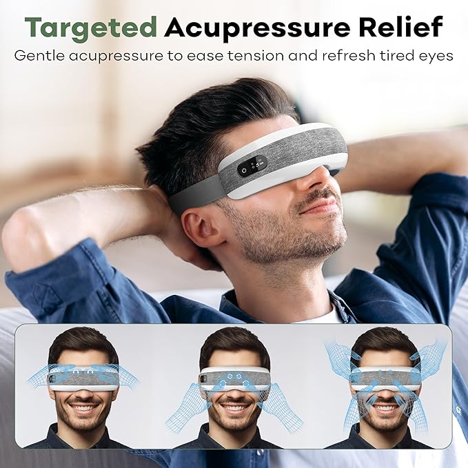 Eye Massager with Heating, Heated Eye Mask with Bluetooth Music, Adjustable Head Strap,Improve Sleep Mask, Gift for Women Men Mom Dad
