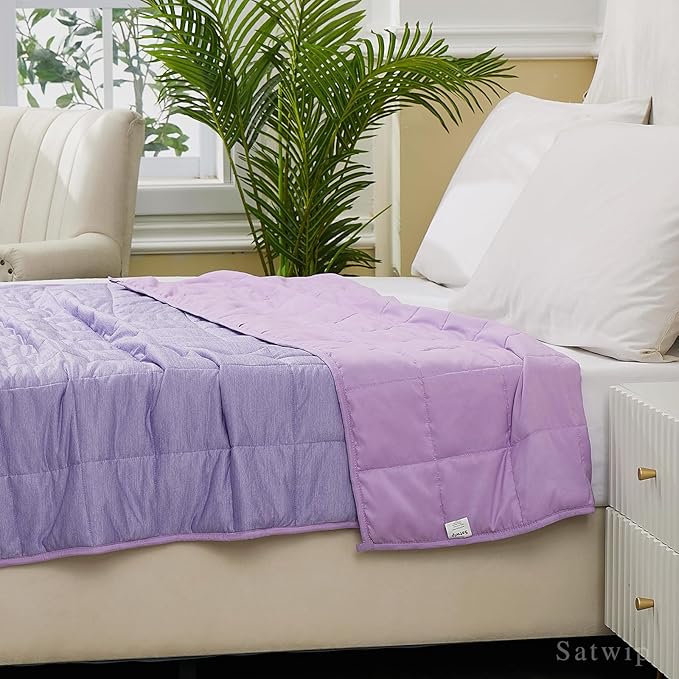 Satwip Purple Weighted Blanket 10 lb, Cooling Weighted Blanket for Hot Sleepers, Cool Moire Jersey with Soft Breathable Sanded, 48 x 72 inches 10 Pounds, Purple