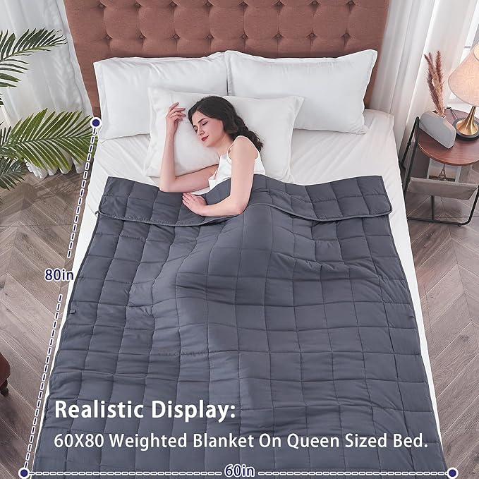 yescool Weighted Blanket for Adults (15 lbs, 60" x 80", Grey) Cooling Heavy Blanket for Sleeping Perfect for 140-160 lbs, Queen Size Breathable Blanket with Premium Glass Bead, Machine Washable