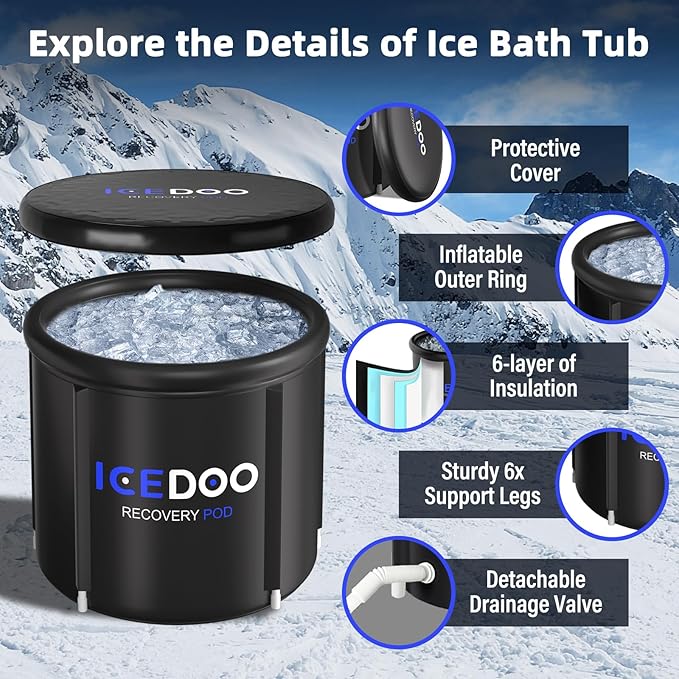 Upgrade XL Ice Bath Tub for Athletes, 119 Gallons Hot & Cold Plunge Tub with Cover for Recovery, Cold Water Therapy, Multiple Layered Portable Hot Tubs for for Home, Gym & Outdoor