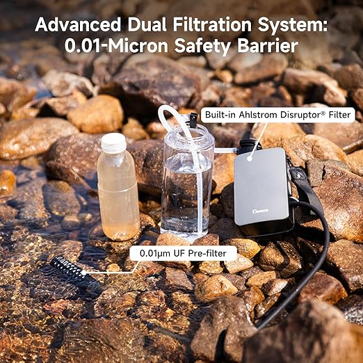 Portable Electric Water Filter - 0.01 Micron Outdoor Camping Water Purifier for Hiking, Camping Water Filtration System Survival,Travel and Emergency-Green