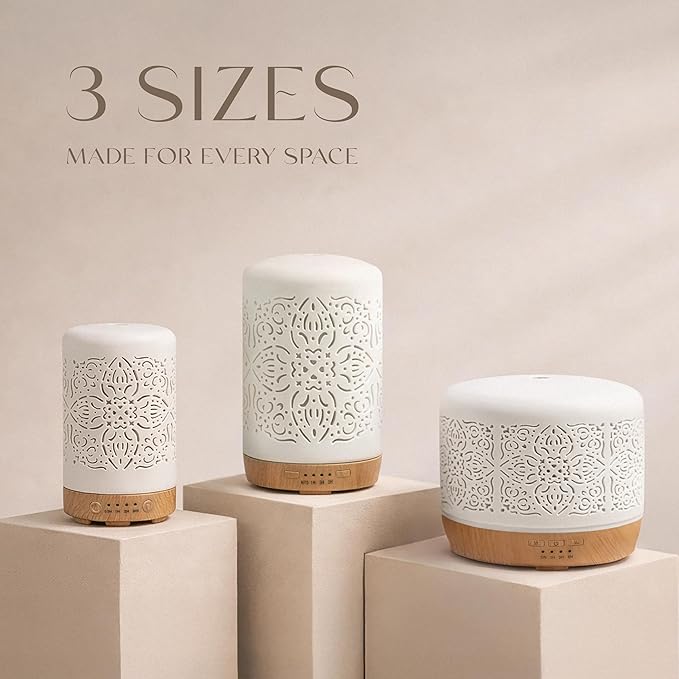 Earnest Living Essential Oil Diffuser White Ceramic Diffuser 500 ml Timers Night Lights and Auto Off Function Home Office Humidifier Aromatherapy Diffusers for Essential Oils
