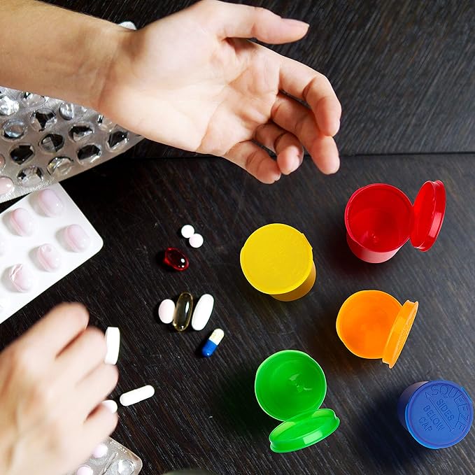 Top Class Ventures Large Empty Pill Bottles with Caps - Airtight 30 Dram Pop Top Bottles - Prescription Medicine Container - for Herbs, Candy, Crafts, and More - 10 Pack Transparent Multi Color