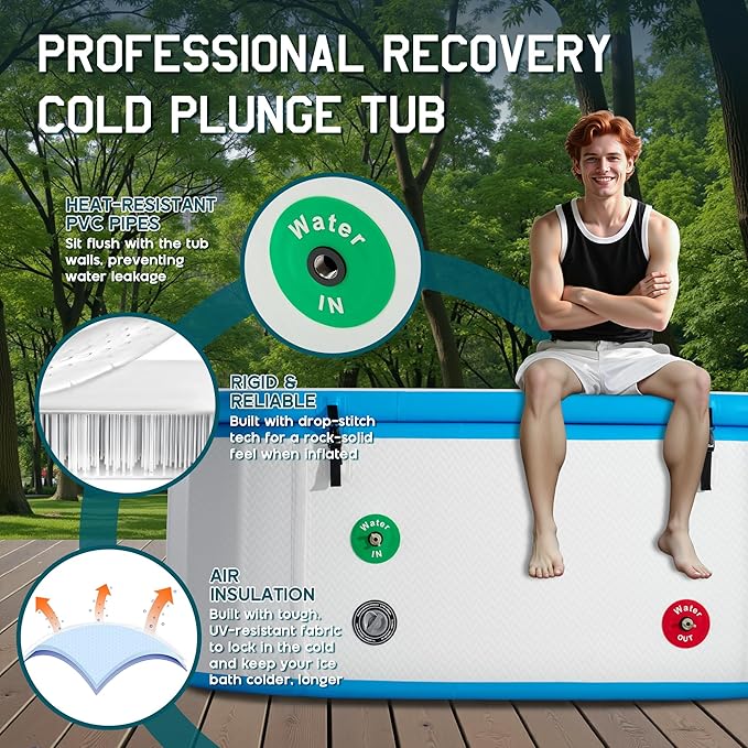 Albott Inflatable Cold Plunge Tub for Athletes, Ice Bath Tub with Insulated Lid & Non-Slip Mat, Water Chiller Compatible, Portable for Indoor & Outdoor Recovery, 210 Gal, 71"L x 35"W x 30"H