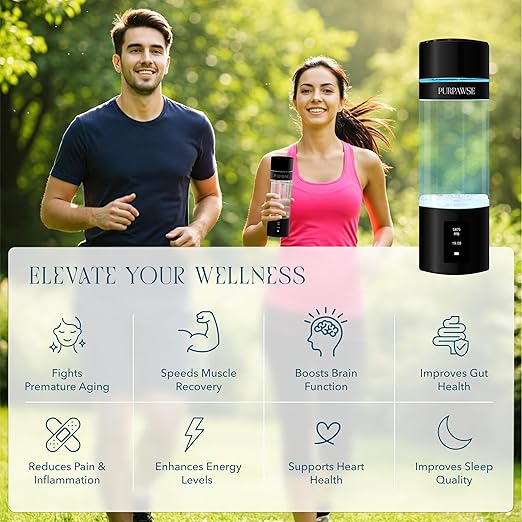 Portable Hydrogen Water Bottle Generator, Up to 6000 PPB with SPE/PEM Technology Hydration Hydrogenated Water Bottle, Athletic, Rechargeable H2 Generator, Long Lasting Battery