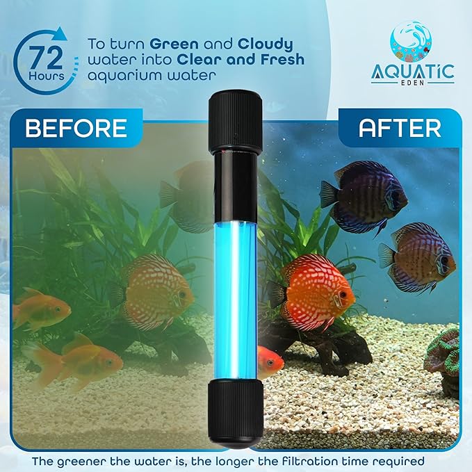 5W Aquarium UV Light for Fish Tank – Submersible UV-C Light for Aquarium Filter, Sump & Small Pond | 9.8 ft (3m) Power Cord | Water Clarity Support (Without Timer)