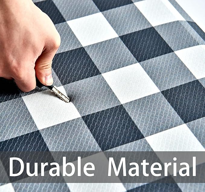 Anti Fatigue Kitchen Rugs Farmhouse Kitchen Mats for Floor,Cushioned Non-Slip Waterproof Ergonomic Comfort Rug Standing Mat for Kitchen,Floor,Home,Office,Sink,Laundry,Plaid Black,17.3"x 28"