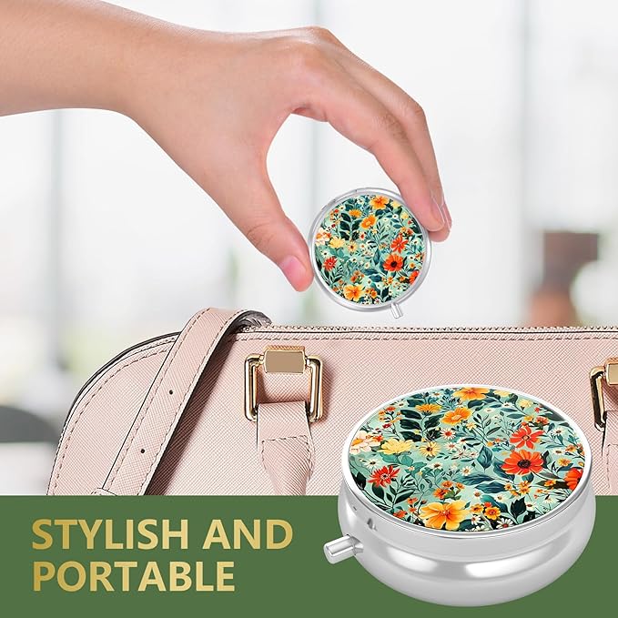 Nipichsha Pill Box, Small Pill Case for Purse & Pocket, Cute Travel Medicine Organizer, Portable Medicine Container Holder to Hold Vitamins, Medication, Fish Oil & Supplement, B06-Beautiful Flowers