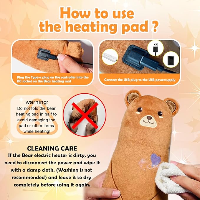 Electric Heating Pad for Period Cramps Pain Relief Menstrual USB Powered Cuddly Stuffed Animal Portable Cute Soft 14" Adorable Bear Neck Shoulder/Back Pain Relief Gift for Women and Kids (M)