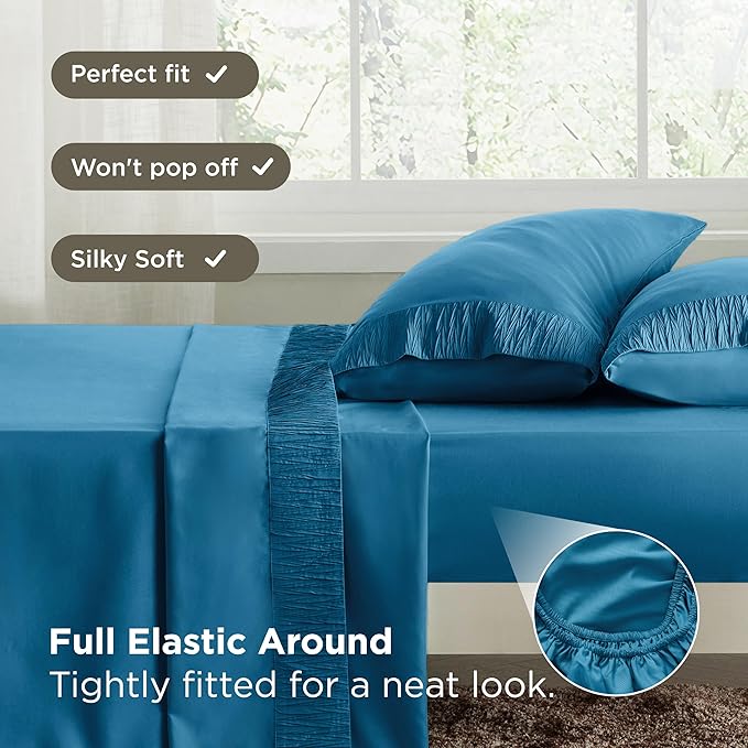Bedsure Twin Sheets Set - 3 Pieces Soft Twin Bed Sheets - Breathable & Cooling - Hotel Luxury - Easy Care Polyester Microfiber Bedding for Women, Men, Teal Blue