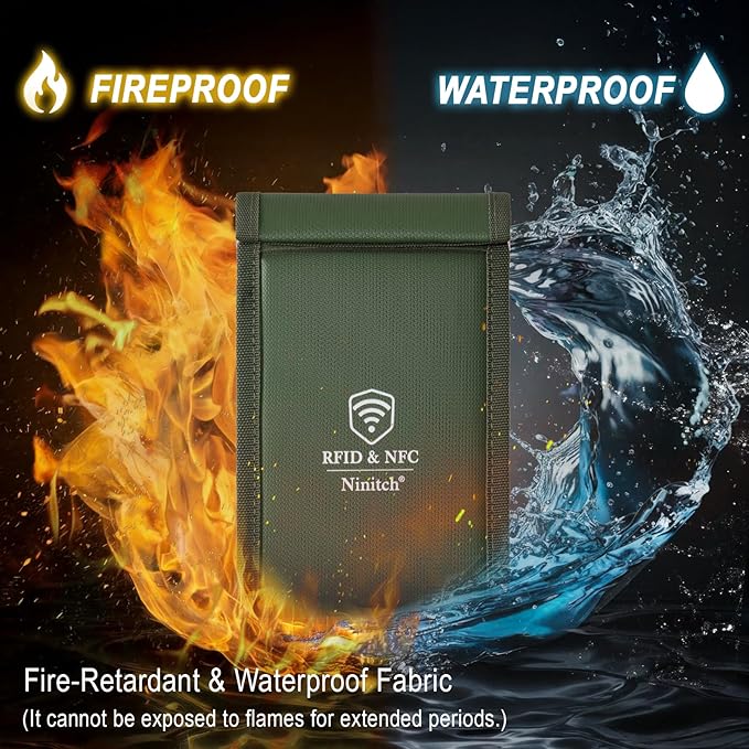 Faraday Bags for Phone Privacy & Security - Signal Blocking Pouch for GPS/WIFI/5G/RFID - Fireproof & Waterproof Anti-Drop Case for Travel & Data Protection Green