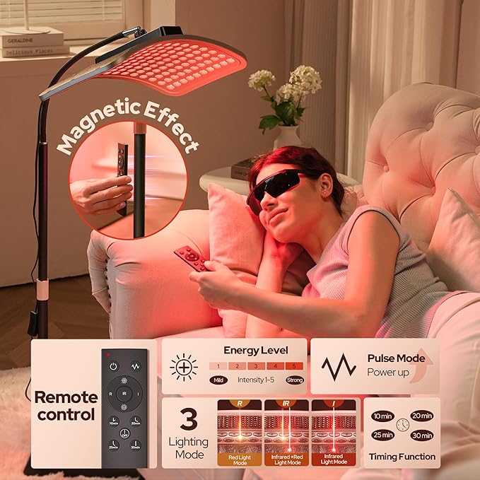 Red Light Therapy for Body and Face, Infrared Red Light Therapy Lamp with Stable Stand, 660nm and 850nm Infrared Pannel with Remote