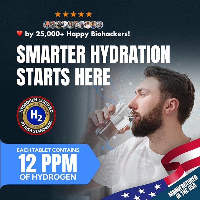 EVOLV Hydrogen Water Tablets – 12 PPM Molecular Hydrogen for Hydrogen-Rich Drinking Water - Powerful Antioxidant Support, Boost Hydration & Immunity with Elemental Magnesium & Calcium - 30 Tablets