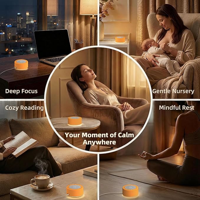 Kipcush White Noise Machine - Soft Non-Glare Nursery Lamp, 30 Soothing Sounds, 8 Color Lights, Max 8-Hour Timer for Baby & Adults (Orange, Standard)