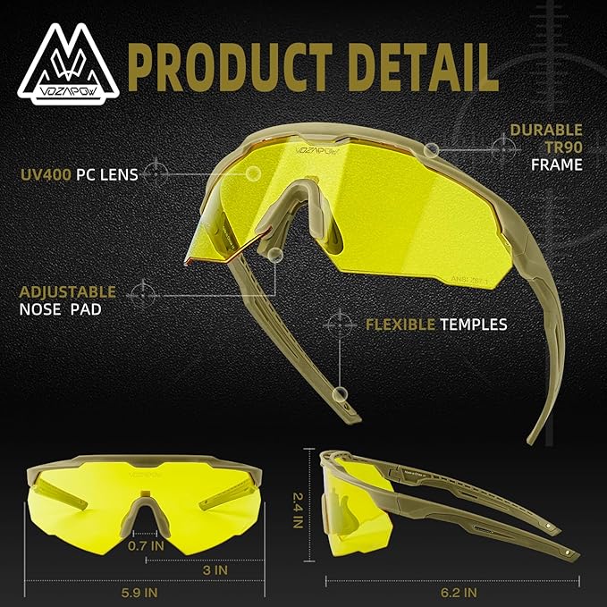 Shooting Glasses Anti Fog with High Definition Lenses, ANSI Z87.1 Certified Tactical Safety Glasses for Men Women