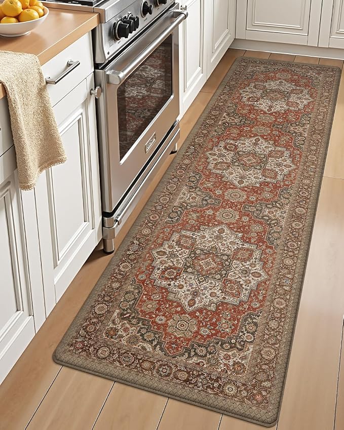 LUMI Kitchen Mat Anti Fatigue Cushioned, Memory Foam Padded Standing Rug Washable, Non Slip Comfort Floor Runner for Home, Sink, Laundry, Office, 17"x59", Red
