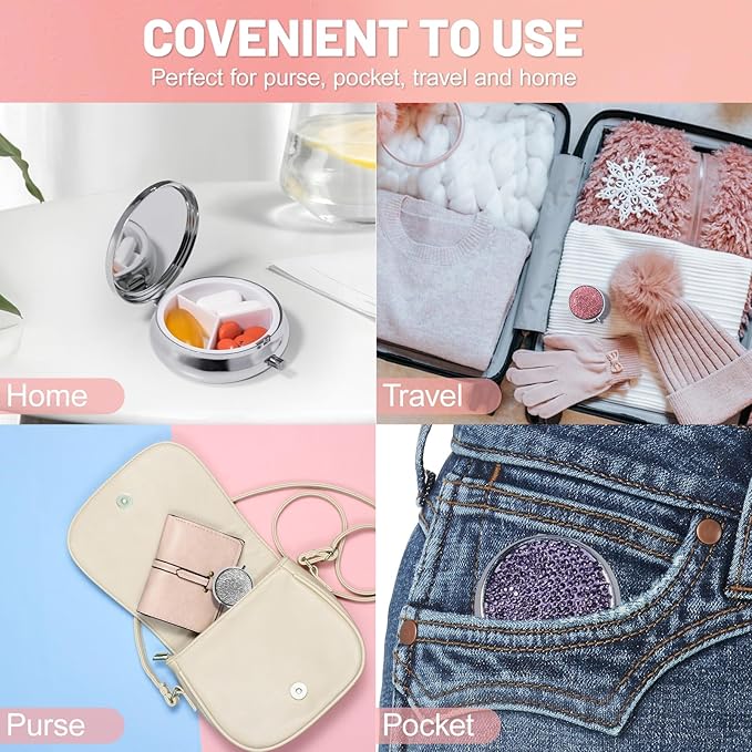 Mini Pill Box for Purse, Vintage Pill Case for Medicine Fish Oils Vitamins, Cute Small Metal Pill Holder Case Container for Purse, Pocket, Travel