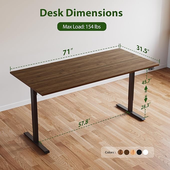 Agilestic Electric Standing Desk, 71 x 24 Inches Height Adjustable Desk, Sit Stand up for Work Office Home, Ergonomic Rising Computer Table with Memory Preset, Dark Walnut