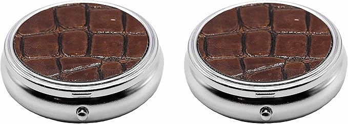 Stephanie Imports Personal Pill Organizers, Set of 2 Circular Triple-Compartment Pill Box & Organizer with Insert (Brown Faux Leather)