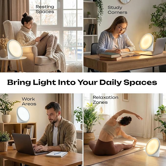 Light Therapy Lamp 10000 Lux - Happy Lamps Full Spectrum Sunlight Lamps for Day Light - Portable Uv-Free Sun Daylight Box with Bright White Natural Lights Adjustable Brightness for Mood Energy
