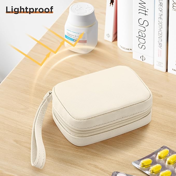 Zannaki Cute Pill Organizer for Purse with Two Removable 7-Day Pill Box, Travel PU Leather Pill Case, Portable Weekly Pill Container with Storage Bag to Hold Vitamins, Fish Oils, Supplements (Beige)