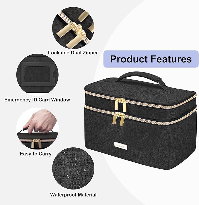 Medicine Storage Bag Pill Bottle Organizer with Portable Small Pouch Travel Medication Bottle Organizer for Emergency Home First Aid Box Kit (Black)