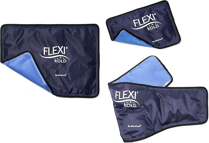 FlexiKold Standard, Half Size and Neck with Straps Gel Ice Cold Packs with Straps - Sizes: Large, Small, and Neck