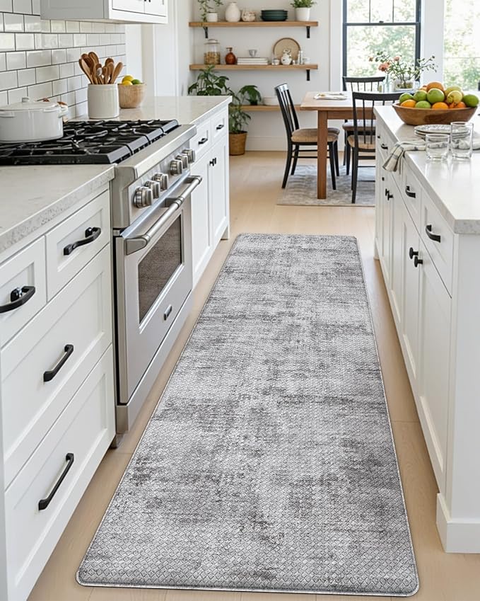 DEXI Kitchen Mats Cushioned Anti Fatigue, 23x59 Floor Padded Runner Rug Non Slip, Waterproof Standing Comfort Memory Foam for Front Sink Laundry, Dark Grey