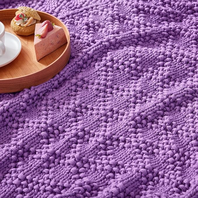 Knitted Weighted Blanket for Adult, Chunky Knit Weighted Throw for Sleep 48"*72" 12lbs, Cooling Breathable Heavy Blanket for Hot Sleepers, Machine Washable Blanket for Room Decor(Purple)