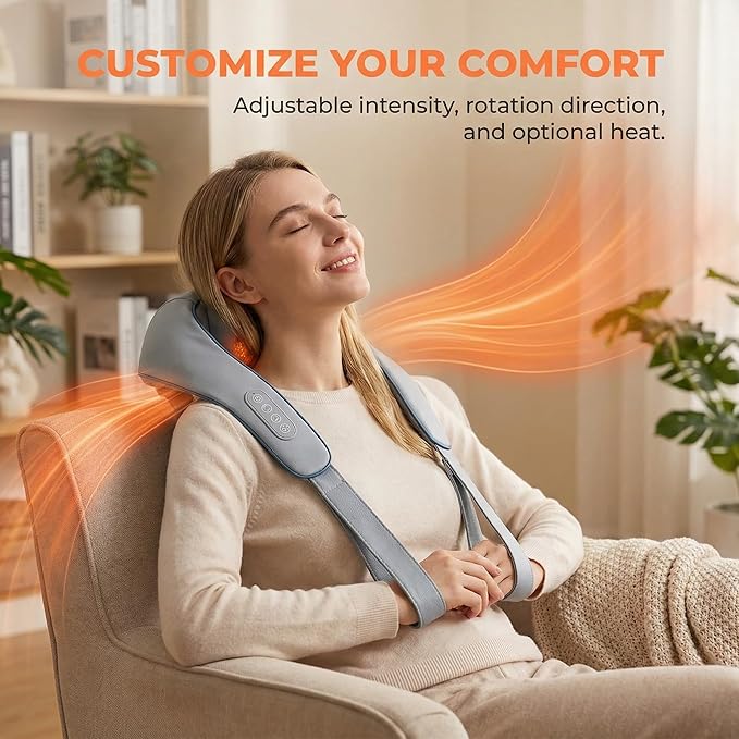 Neck Massager for Pain Relief Deep Tissue, Neck Massage with Heat, Cordless Massager for Back and Shoulder Pain, Deep Kneading Back Massager, Gift for Mom Dad