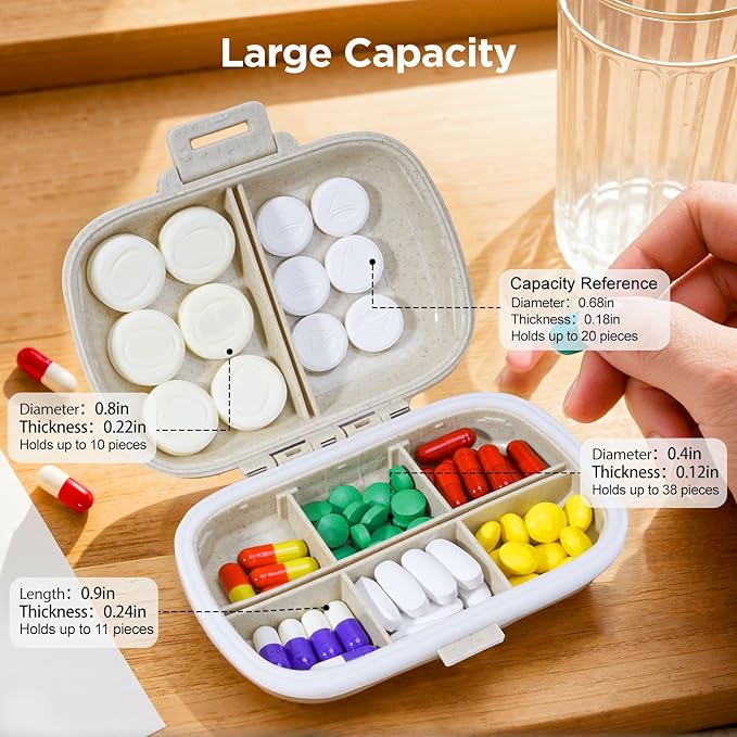 Portable Travel Pill Organizer - Pill Case for Daily Vitamins & Medications