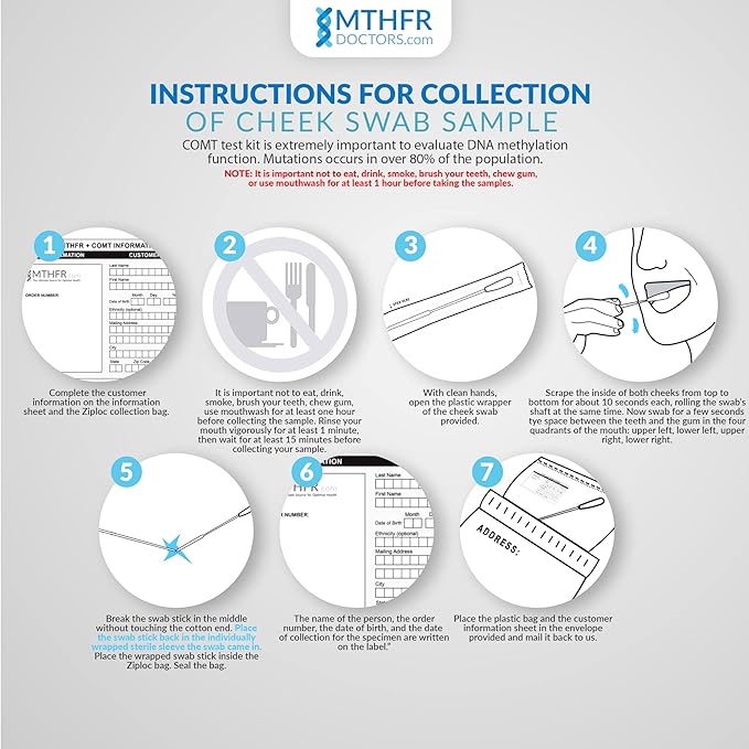 COMT Gene Methylation Test Collection Kit Comes with Results Interpretation and Live Support 7 Days a Week - Cheek Swab - Results in 2-5 Days.