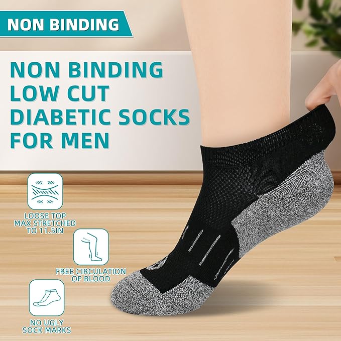 Diabetic Socks for Men,4 & 6 Pairs Low Cut Bamboo Viscose Wide Mens Diabetic Socks Size 9-11 10-13