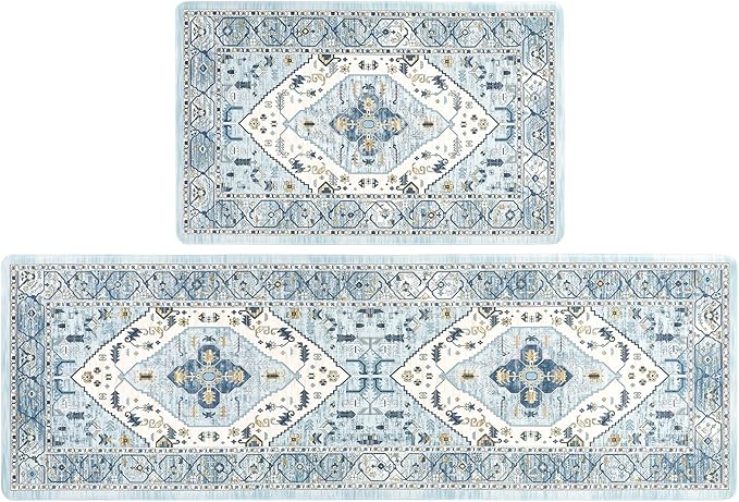 Pauwer Anti Fatigue Kitchen Mats for Floor 2 Piece Set, Cushioned Memory Foam Kitchen Rug, Non Slip Kitchen Runner Rug Carpet, Waterproof Kitchen Sink Area Rug Comfort Standing Mat for Kitchen Laundry
