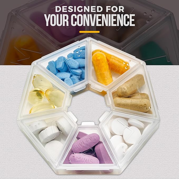 MEDca Weekly Pill Organizer Clear 7-Sided Pill Reminder, Hexagon Shaped