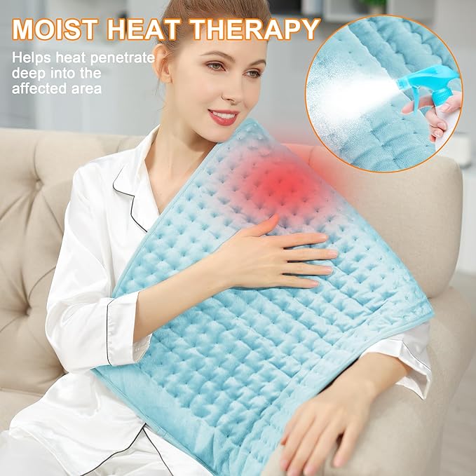 Deepsoon Heating Pad,Electric Heating Pads for Back,Neck,Abdomen,Moist Heating Pad for Shoulder,Knee,Arms,Legs,Dry/Moist Heat & Auto Shut Off,Christmas Gifts for Men and Women,Babyblue,33x17 Inch