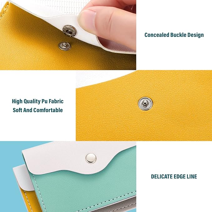 Tondiamo 2 Pack Birth Control Pill Case Holder PU Leather Pill Sleeve Packet 4.33 x 3 Inch Discreet Birth Control Pouch with Snap Closure Key Ring for Pills Card Organizer(Yellow, Green)