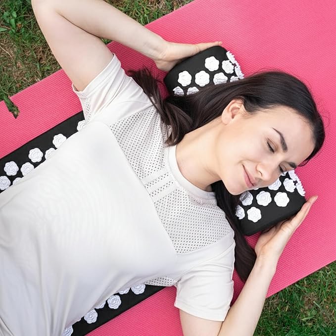 Acupressure Mat and Pillow Set, Linen Cotton Mat with HIPS Spikes for Back/Neck Pain Relief, Sciatic, Headache, Stress and Muscle Relaxation, Full Body Set with Carrying Bag