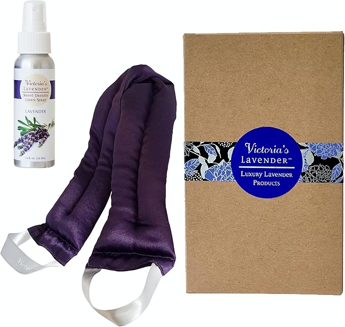 Victoria's Lavender Microwavable Neck Heating Pad with 2.5 Oz Linen Spray for Bedding – Heated Neck Wrap with Lavender Buds & Flax Seeds for Aromatherapy, Made in USA, Gift Box Set (2 Items)