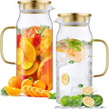 Bivvclaz 2 Pack 2 Liter 68 oz 2.1 Qt Gold Glass Pitcher with Lid and Handle, Water Pitcher for Fridge, Glass Carafe for Hot/Cold Water, Large Iced Tea Pitcher for Coffee, Juice and Homemade Beverage