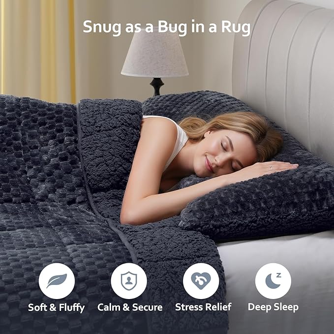 Drewin Weighted Blanket for Adults Queen Size 15lbs, Soft Cozy Turtleback Sherpa Weighted Blankets for Sleeping and Calming, Thick Bed Blanket for Couch Bed, 60 x 80 inches, Dark Grey