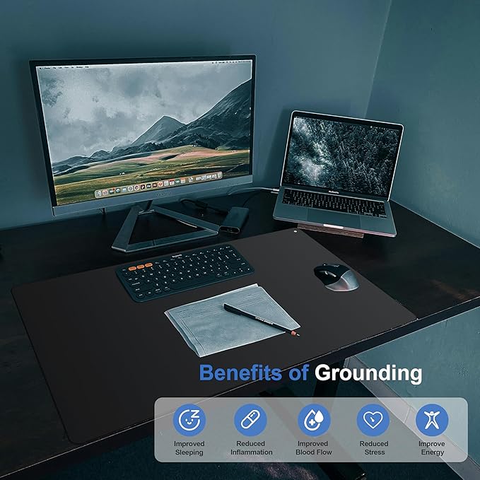 Urvoix Grounding Mat for Feet, 16" x 24"(2Pack) Earth Mat Grounding Pad for Bed Desk Office, Grounding Mat Kit for Wellness Energy, Improve Sleep, Reduce Anxiety w/ 15 Foot Cord & Conductive Test Pen