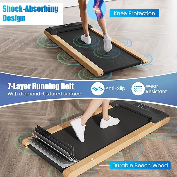 GYMAX Walking Pad, 2.25HP Under Desk Treadmill w/Smart App Control, LED Display & 7-Layer Running Belt, 0.6-3.8 MPH Compact Mini Treadmill for Office & Home, Portable Pad for Small Space
